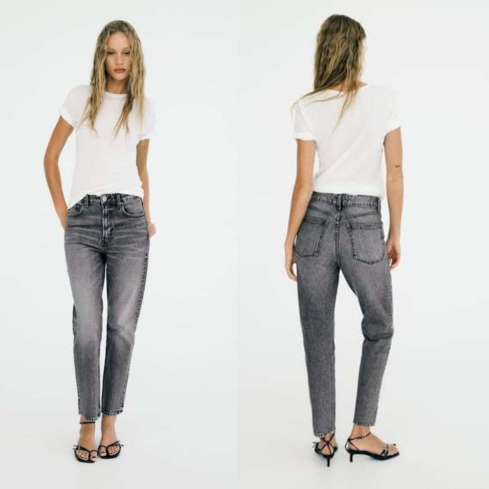 NWT New Zara Comfort Mom Fit Grey Cotton Jeans Size 0